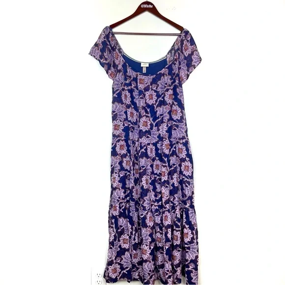 Knox Rose Womens Midi Length Floral Flutter Sleeve A Line Dress Sz Med Pink Blue - Picture 3 of 11
